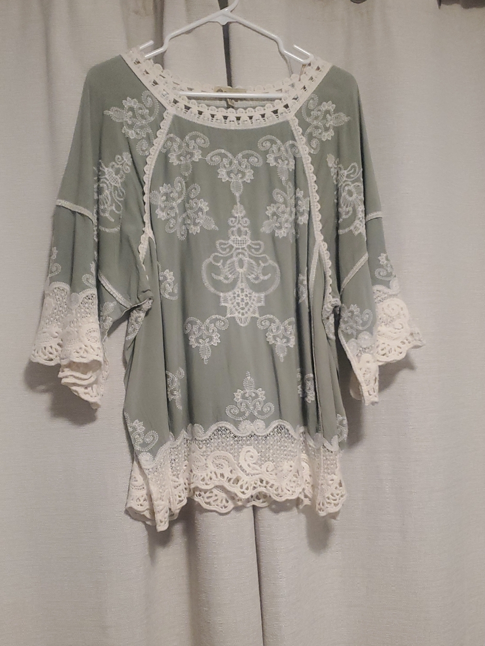 2x Democracy Sage Green Boho Lace-Trim Tunic